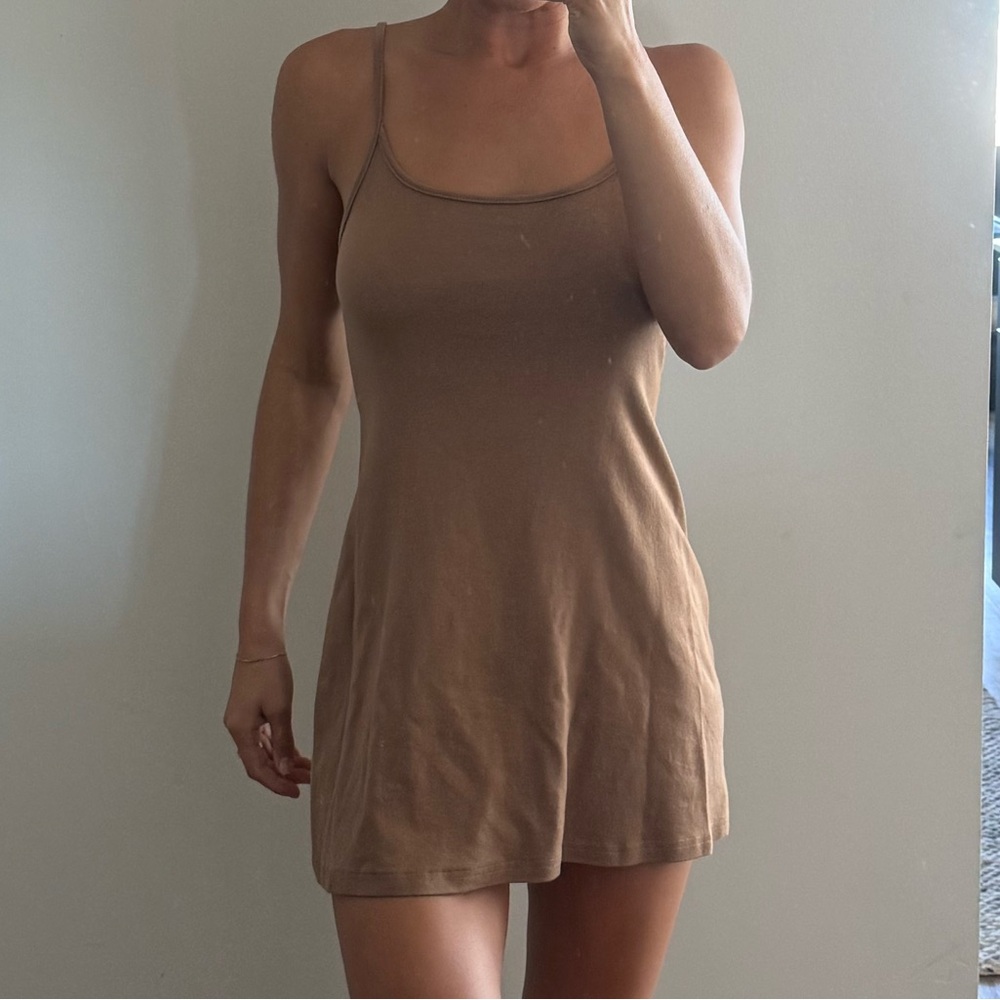 Simple Spaghetti Strap Mini Dress - Taupe